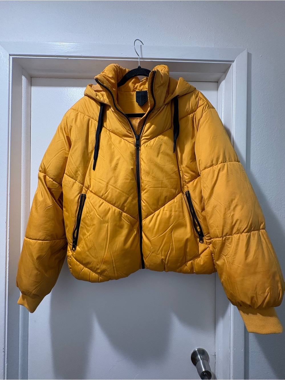 Vero Moda Women's Mustard Yellow Hooded Puffer Jacket